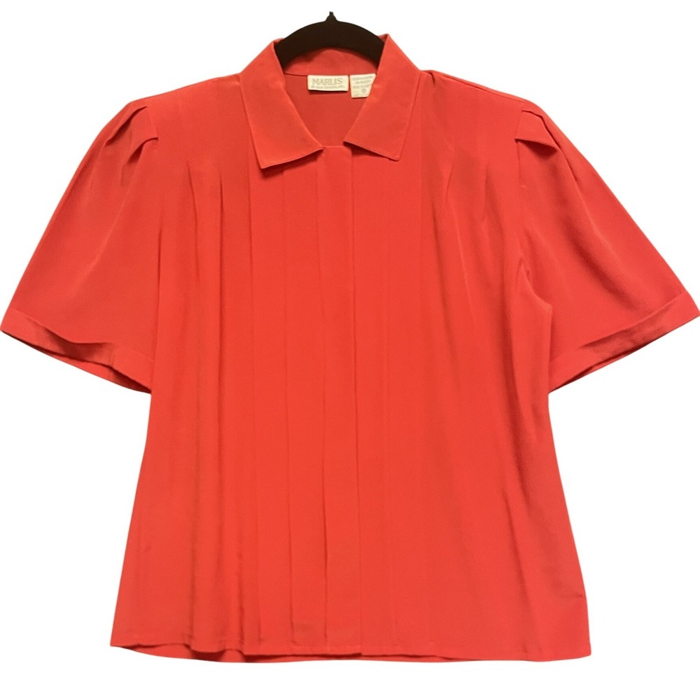Vintage Academia Secretary Twee Red Pleated Short Sleeve Blouse Top‎ Size 8